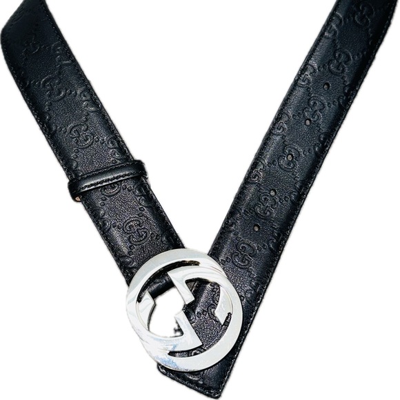 Gucci: Belt GG Interlocking Logo Monogram Leather Belt (Black) - Picture 8 of 15